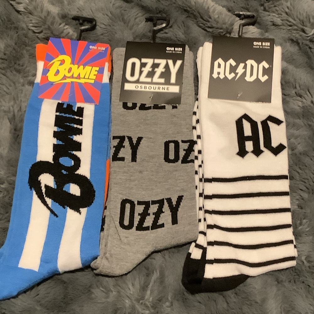 Bowie, Ozzy, AC/DC Men's Socks Set - Blue, Gray, Black/White